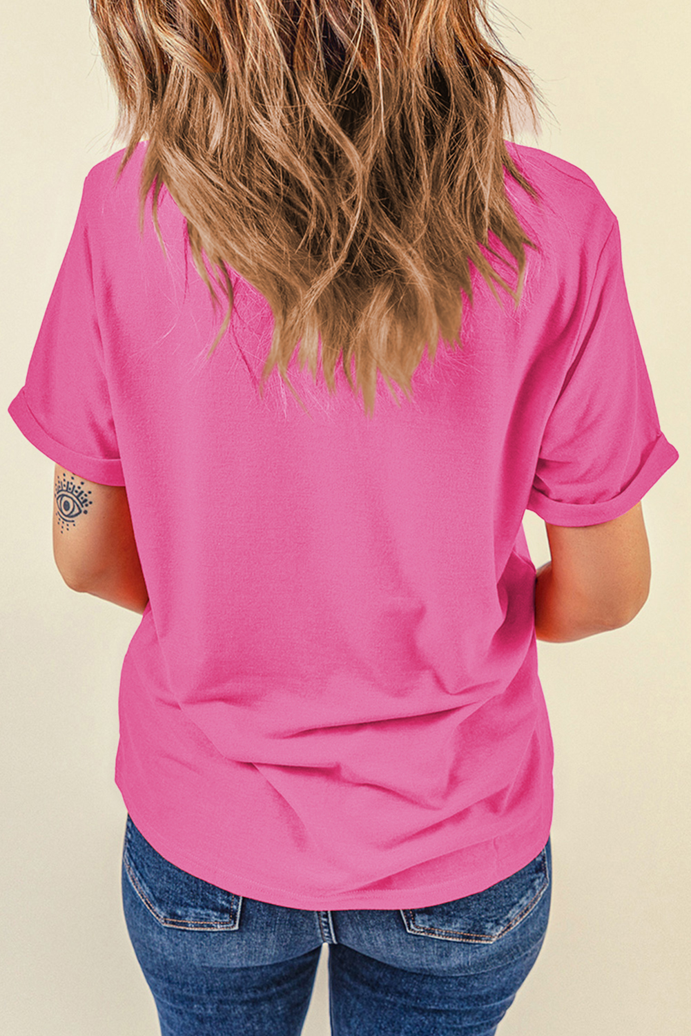 Sachet Pink Flag Pattern Boots Bow Accent Casual Graphic Tee