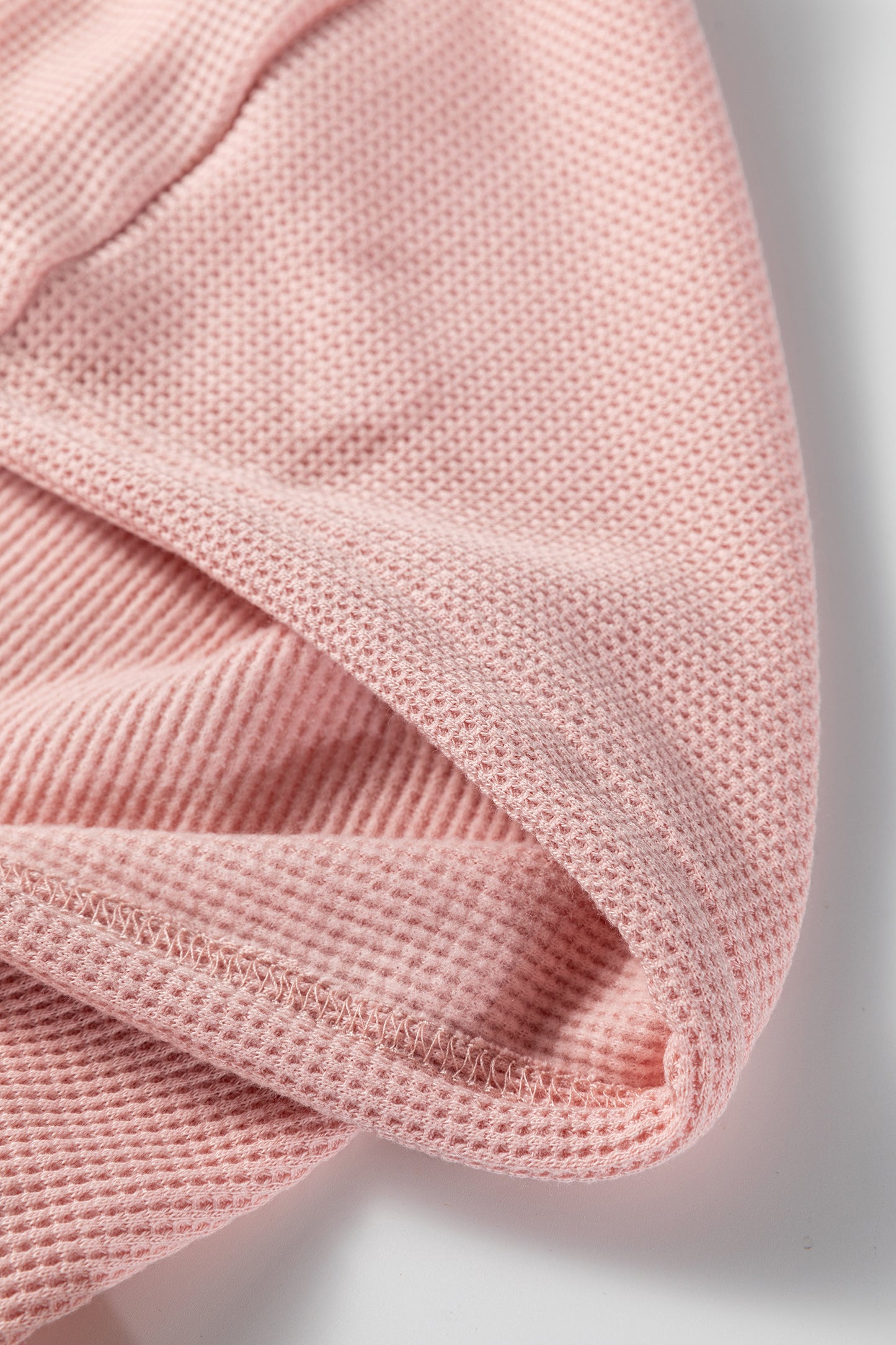 Gossamer Pink Lace Patchwork Raglan Sleeve Kangaroo Pocket Waffle Hoodie